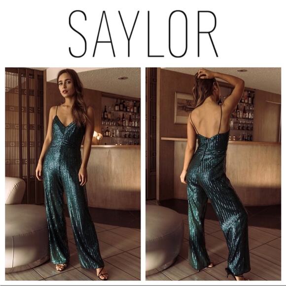 Saylor Louisiana Emerald Green Sequin Straight Leg Cami...